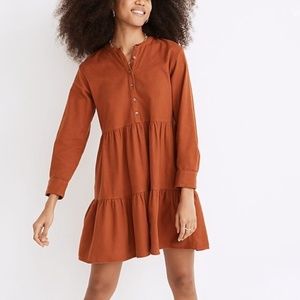 MADEWELL | Flannel Button-Placket Tiered Mini Dress